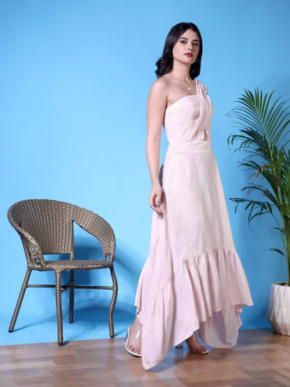 Asymmetric One-Shoulder Maxi Dress | Pink