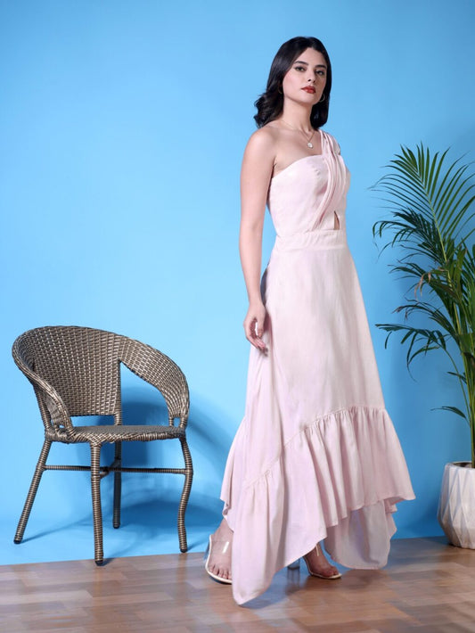 Asymmetric One-Shoulder Maxi Dress | Pink