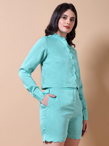 Scallop Trim Shirt and Shorts Set | Blue