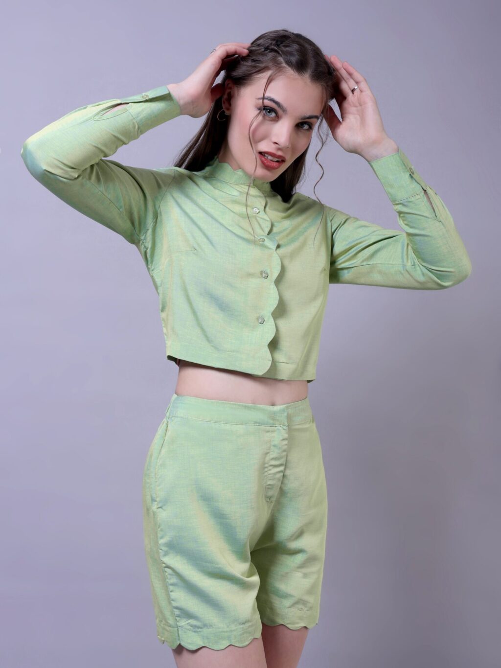 Scallop Trim Shirt and Shorts Set | Green