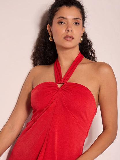 Stretchable Halter Neck Mini Skater Dress