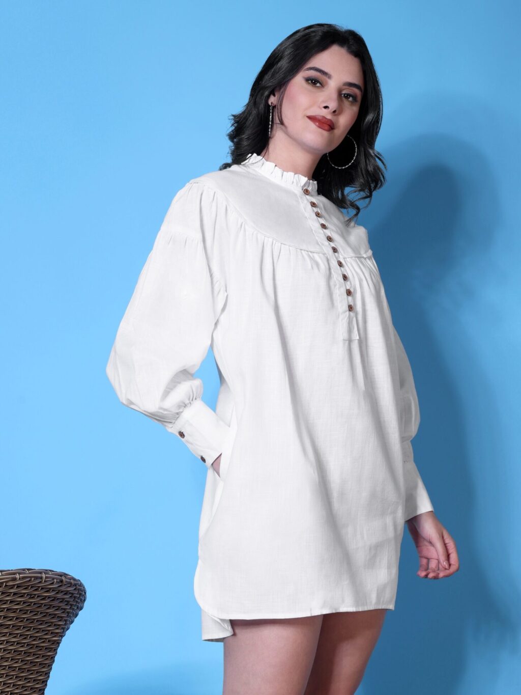 Balloon Sleeve Mini Dress | White