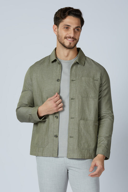 Linen Cotton Cypress Green Camp Shacket