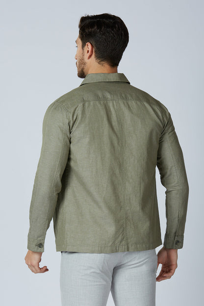 Linen Cotton Cypress Green Camp Shacket