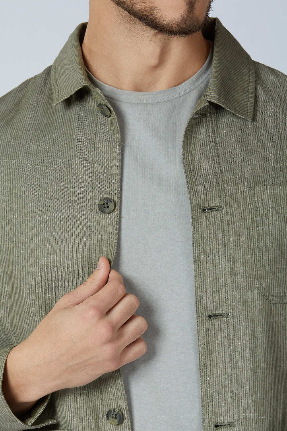 Linen Cotton Cypress Green Camp Shacket