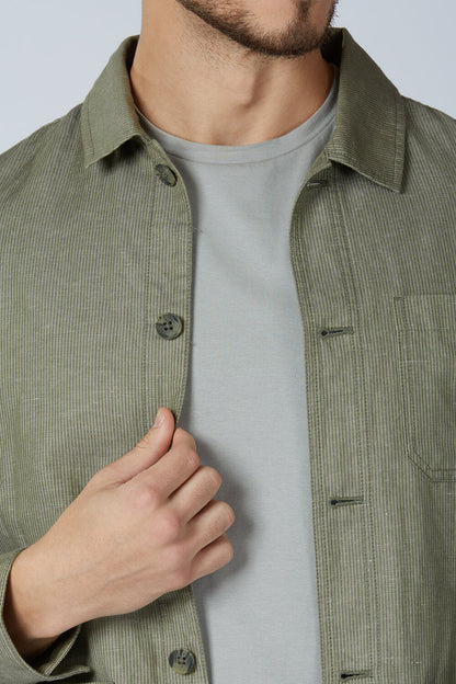 Linen Cotton Cypress Green Camp Shacket