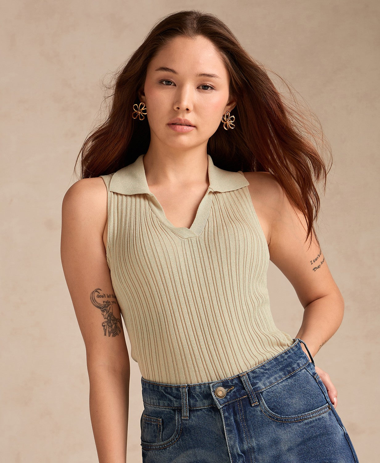 Beige Polo Flat Knit Tank