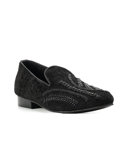 Monkstory Hand-Embroidered Embellished Slip-Ons - Black