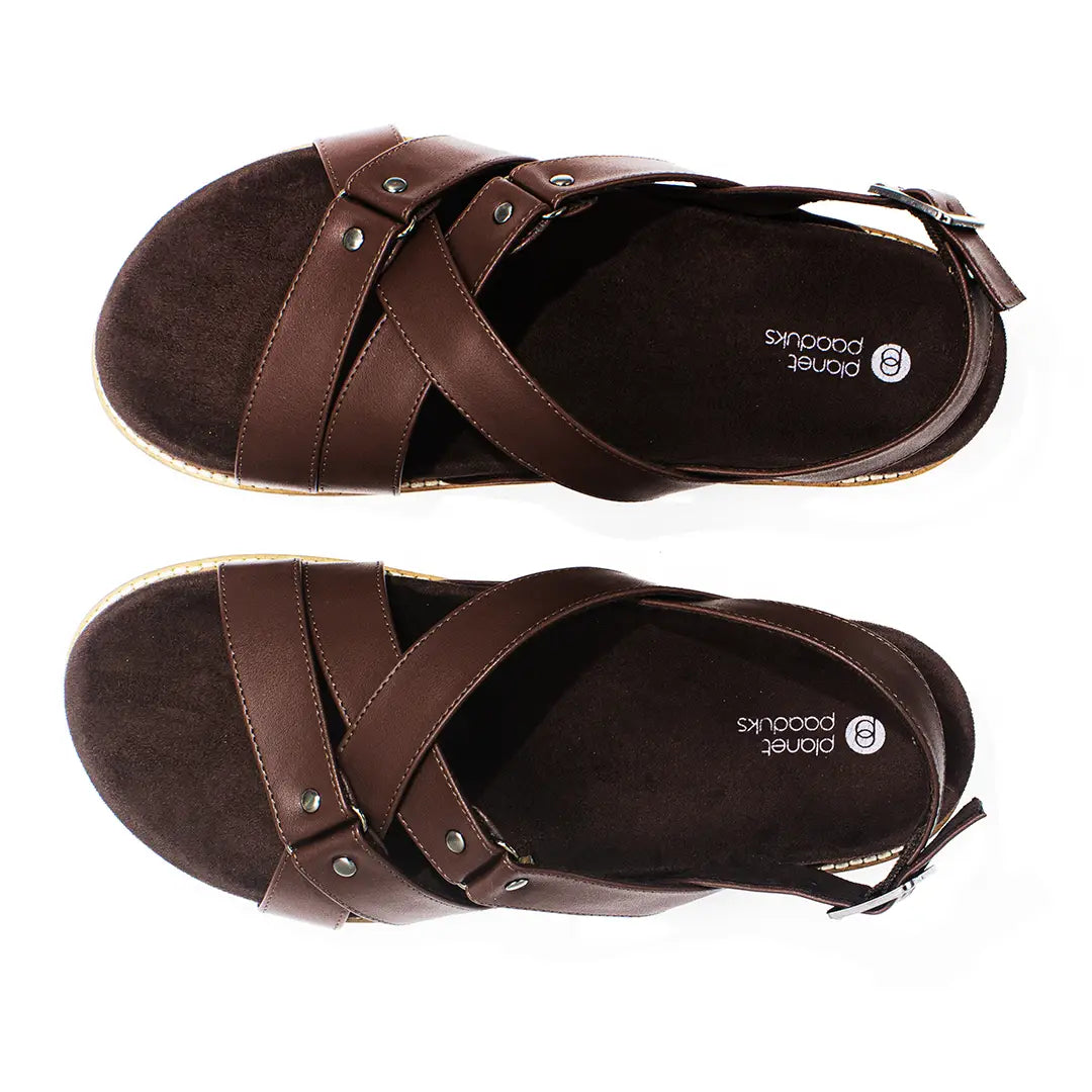 Paaduks Fox Crossover Vegan Leather Brown Men Sandals