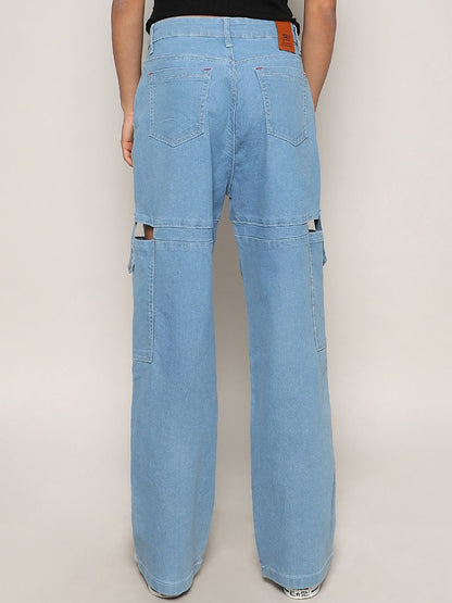 Women Blue Smart Mid-Rise Clean Look Light Fade Stretchable Cutout Jeans