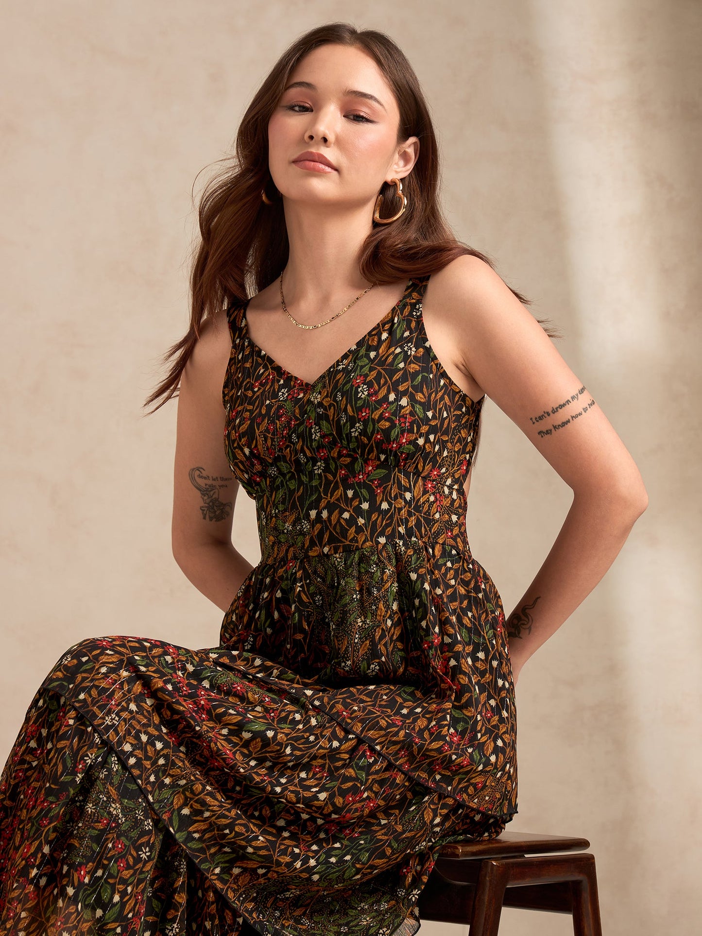 Multi Maxi Printed Tired Dress With Backless Look