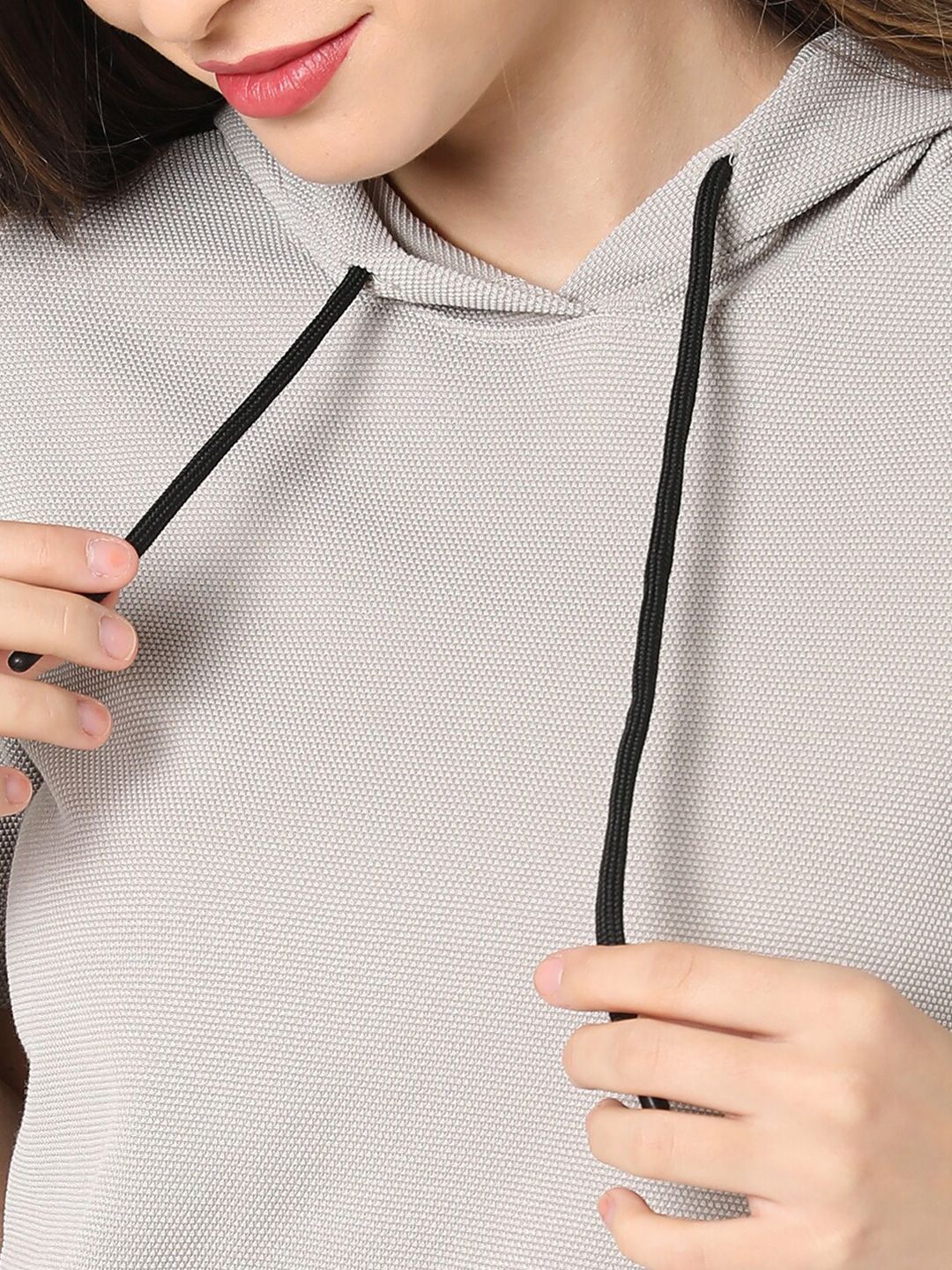 Women Grey Solid Hooded T-Shirt with Trousers