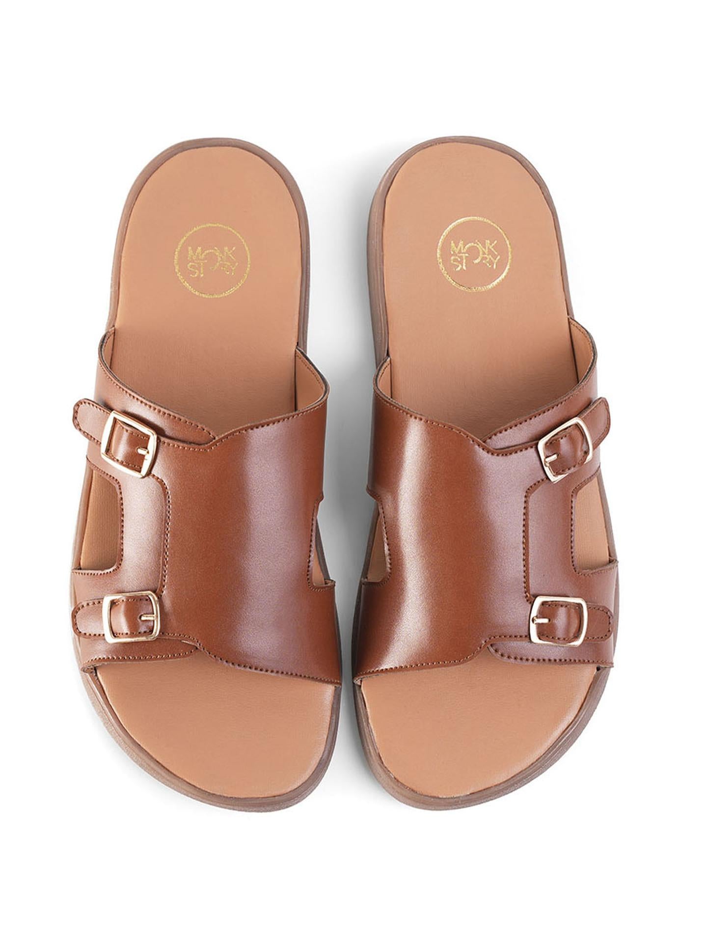 T-Rad Classic Double Monk Strap Sandals - Tan - UK 10 EU 44
