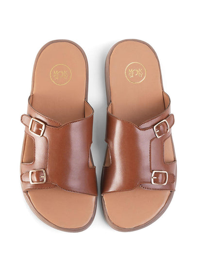 T-Rad Classic Double Monk Strap Sandals - Tan - UK 10 EU 44