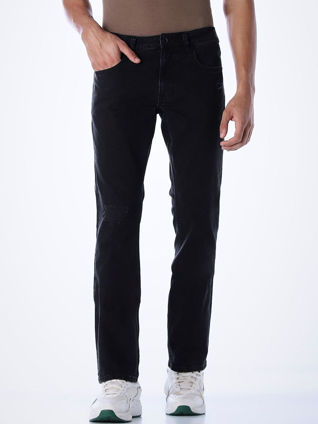 Men Regular Fit Low-Rise Mildly Distressed Light Fade Stretchable Jeans