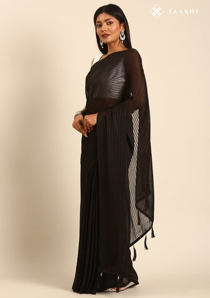 Black Striped Chiffon Saree