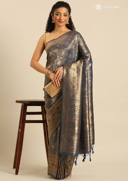 Dark Blue Banarasi Saree
