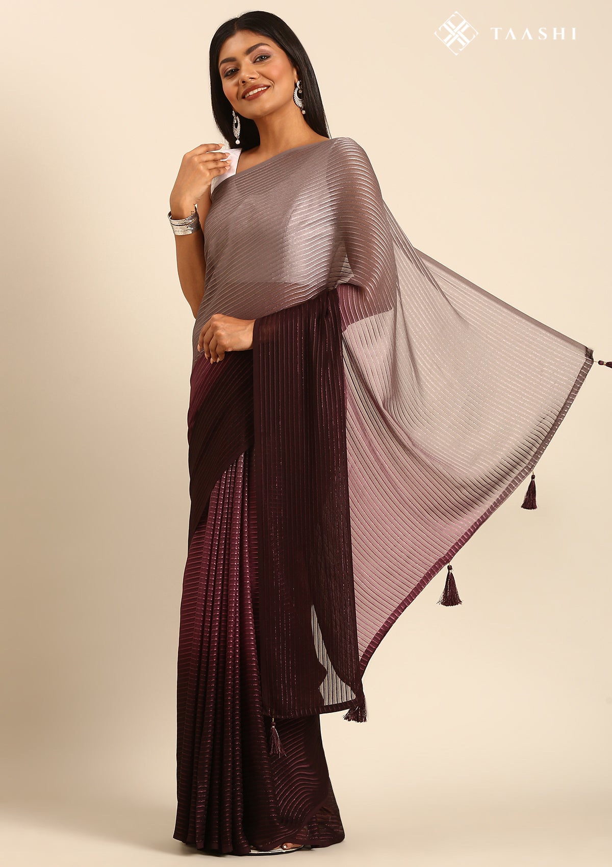 Multicolor Ombre Striped Chiffon Saree