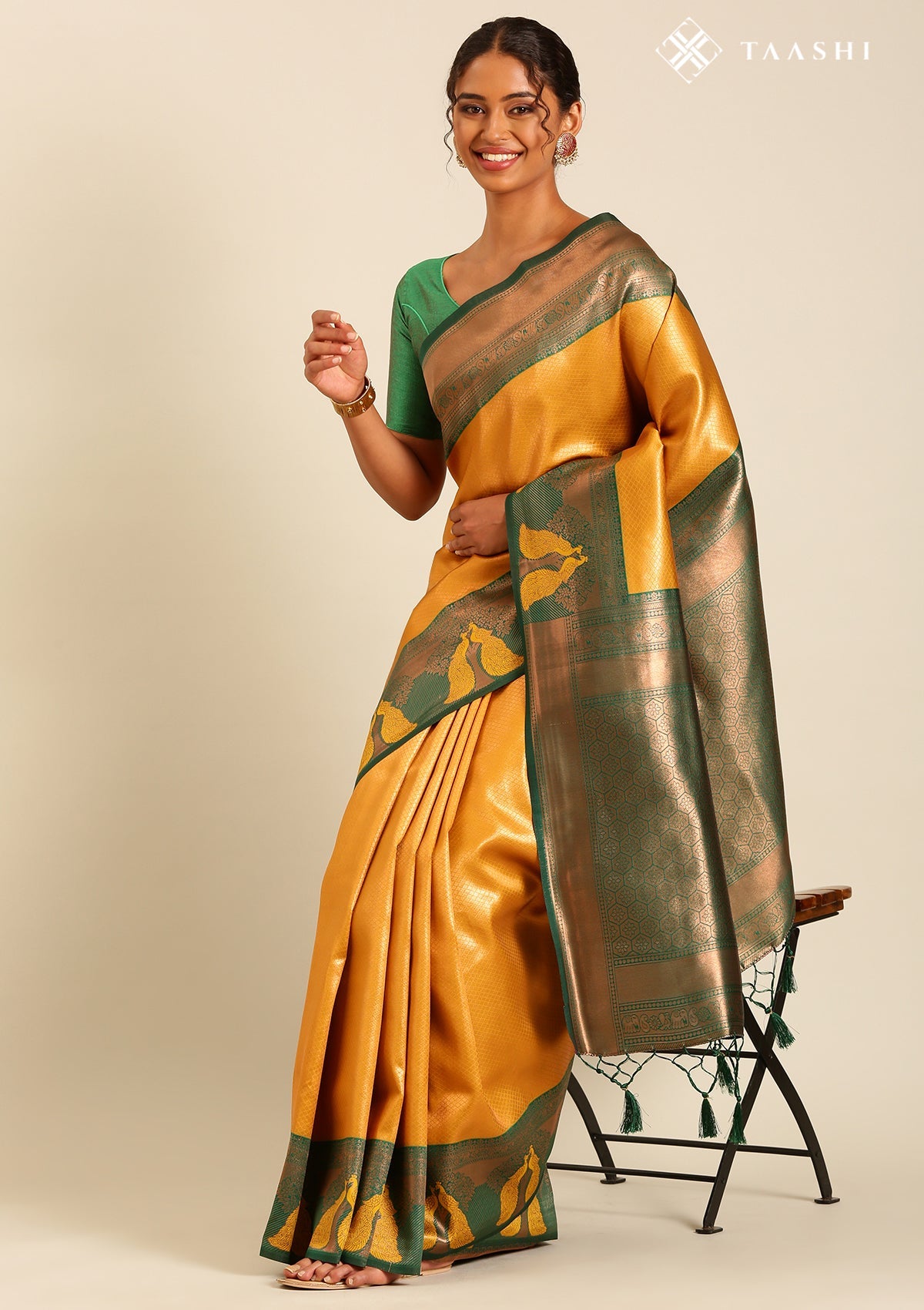 Mustard Tissue Brocade Weaving Silk Saree