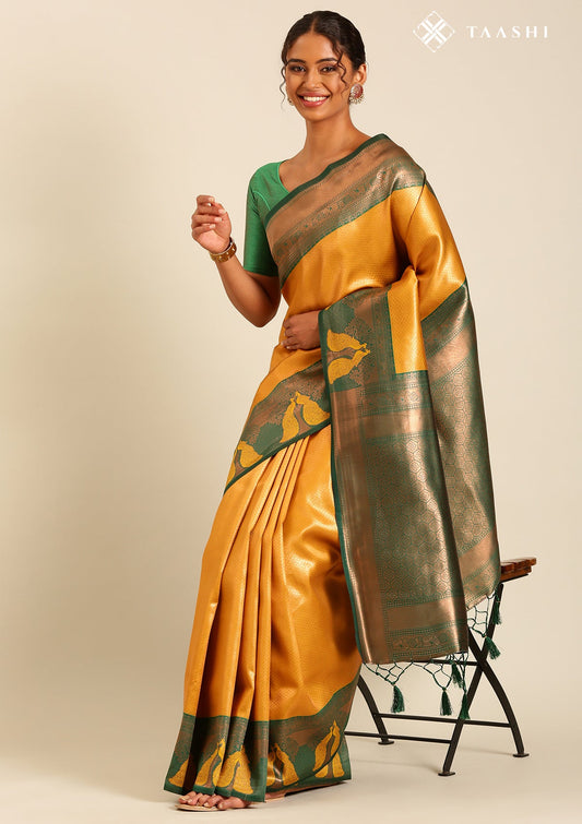 Mustard Tissue Brocade Weaving Silk Saree