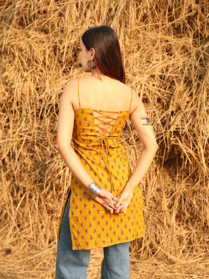 Mustard  Noodle Strap Corset Kurti