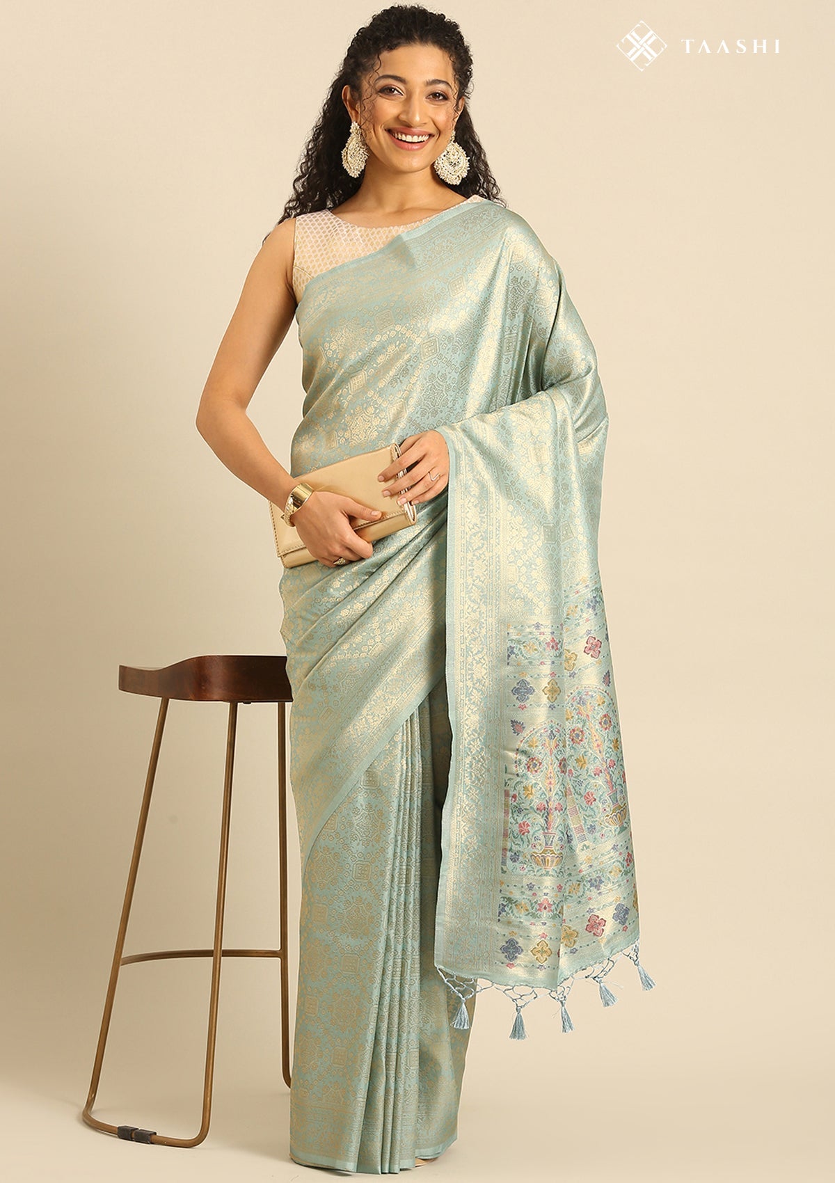 Dusty Blue Banarasi Saree