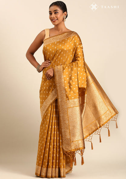 Mustard Butta Woven Tussar Saree