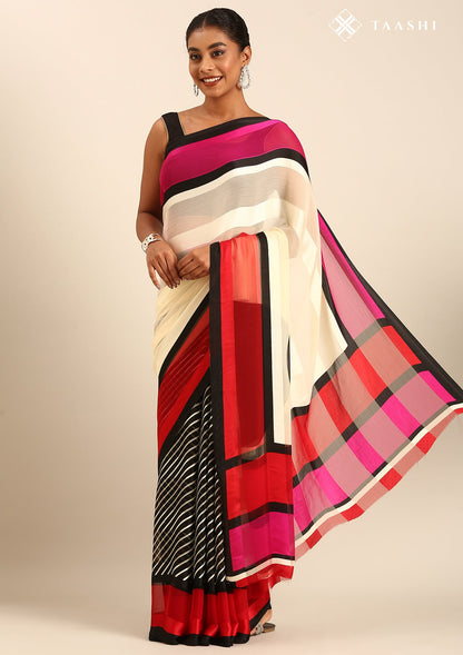 Multicolor Abstract Printed Chiffon Saree