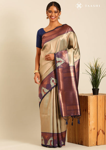 Sea Green Tissue Brocade Weaving Silk Saree