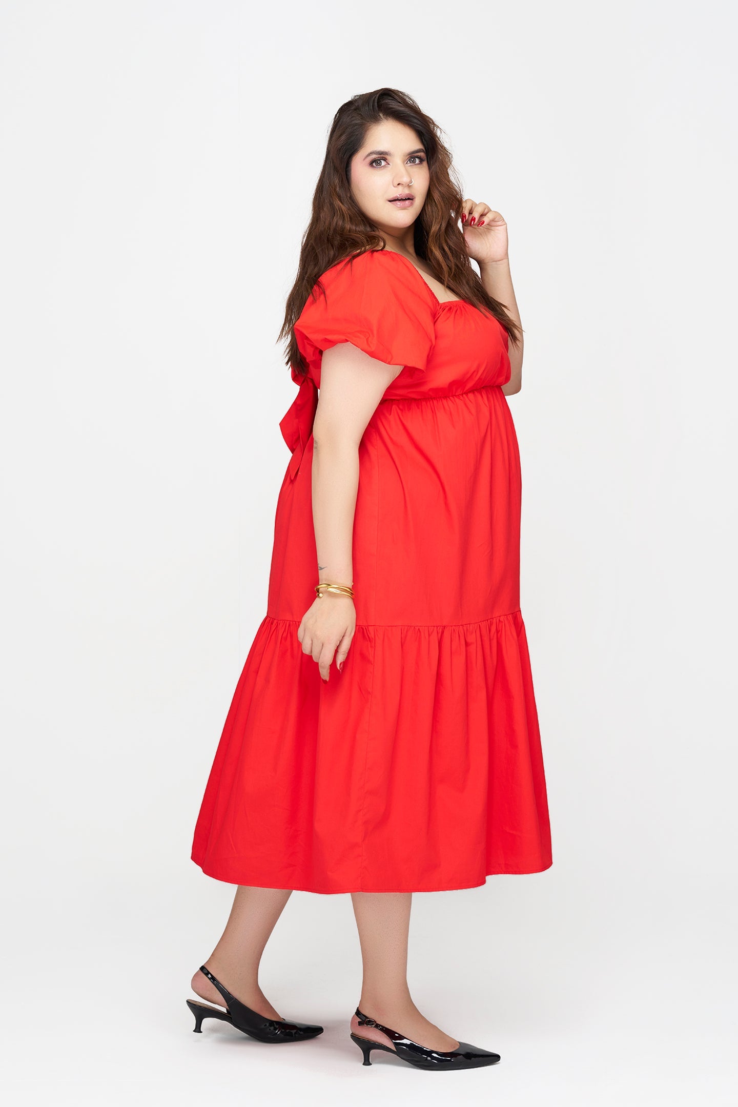100% Cotton Puff Sleeve Maxi Dress