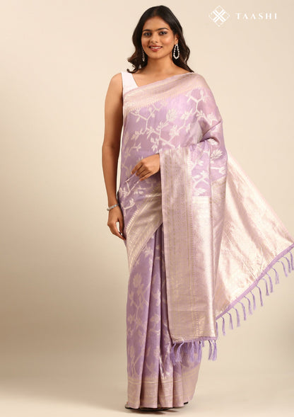 Mauve Floral Woven Tussar Saree