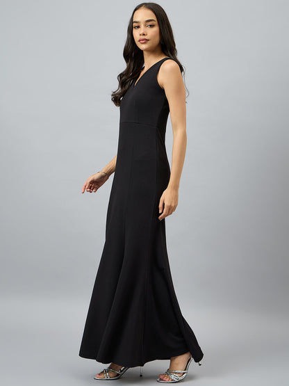 Solid Sleeveless V Neck Maxi Gown