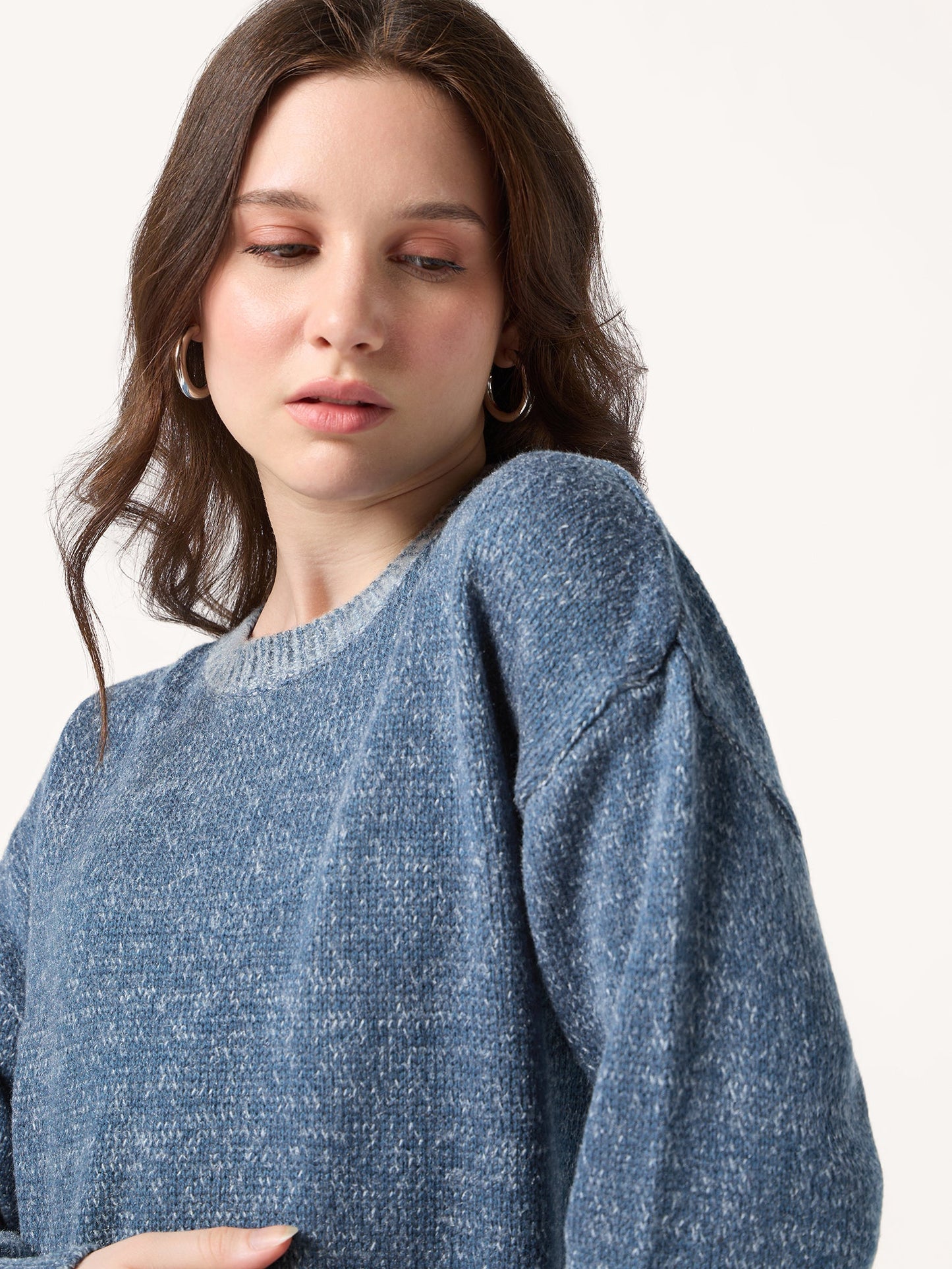 Blue Solid High Neck Sweater