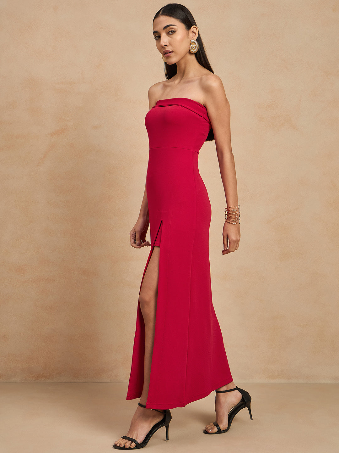 Solid Strapless Evening Gown