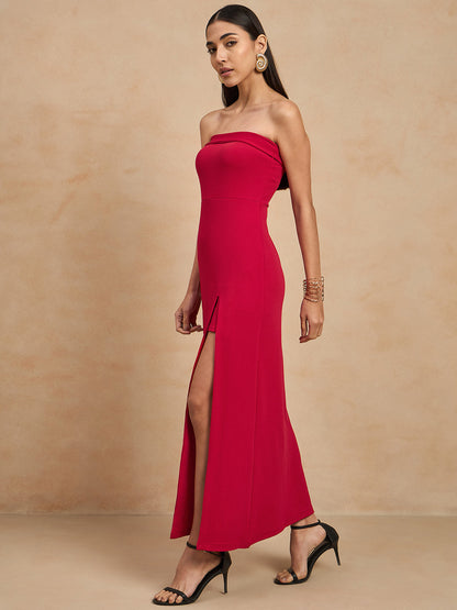 Solid Strapless Evening Gown