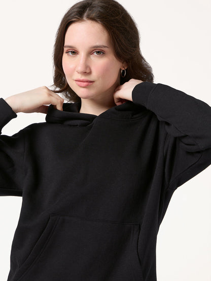 Black Back Bold Graphic Hooded Fleece Sweatshirt