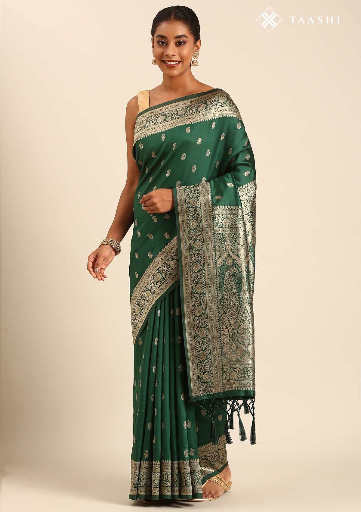 Dark Green Traditional Woven Tussar Saree