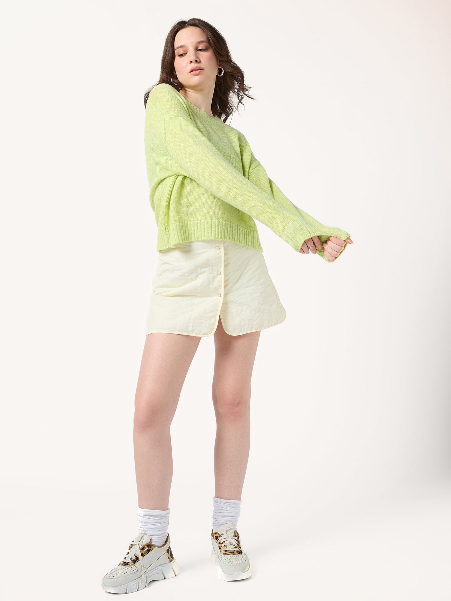 Lime Solid High Neck Sweater