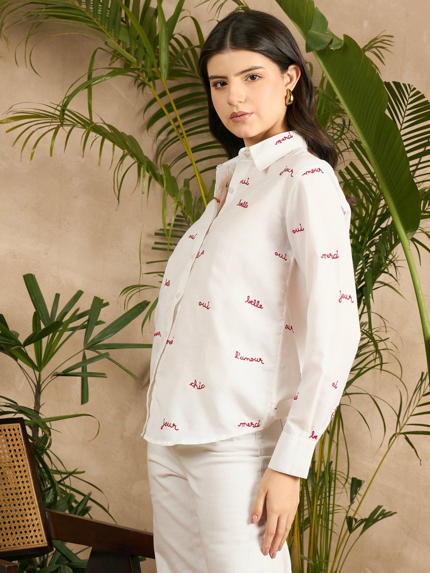 All Over Embroidered Linen Shirt