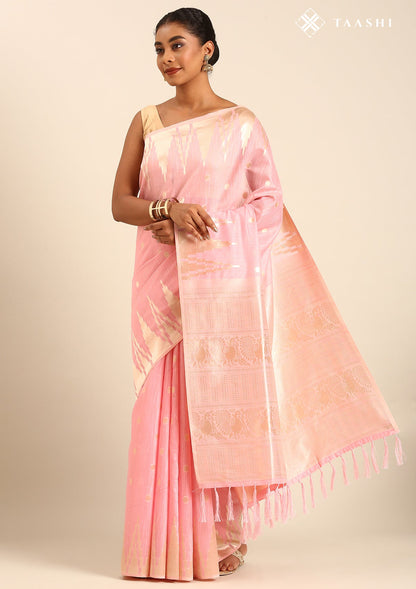Pastel Pink Traditional Temple Pattern Tussar Saree