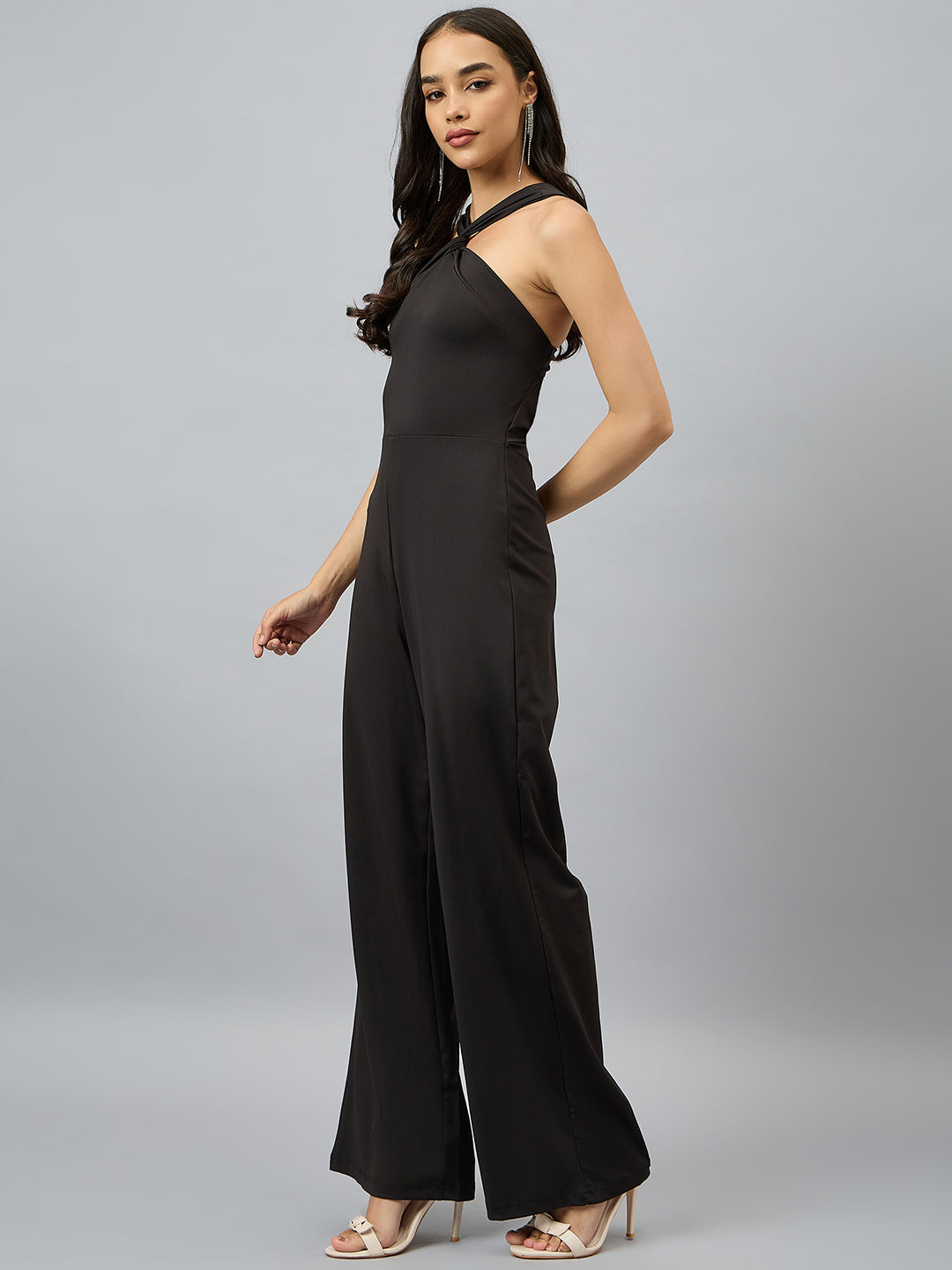 Cross V-Neck Open-Back Jumpsuit