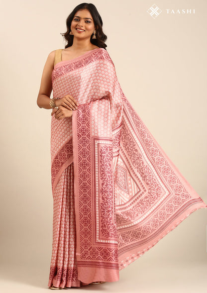 Dusty Pink Butti Printed Art Tussar Matka Silk Saree