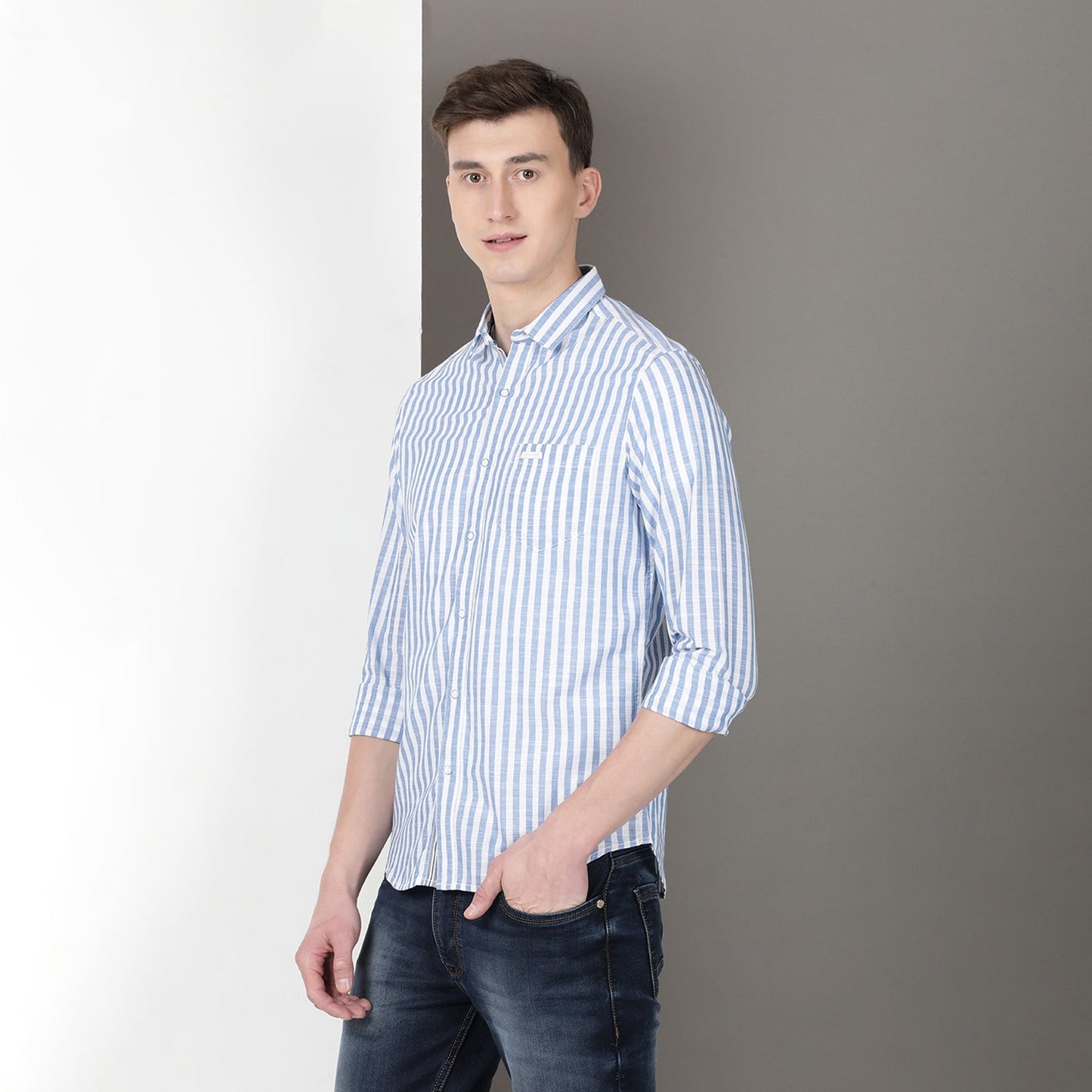 White & Navy Full Sleeve Stripes Shirt