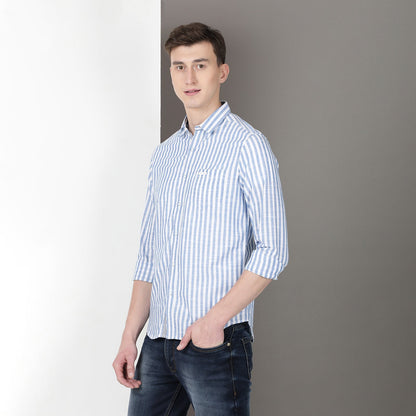White & Navy Full Sleeve Stripes Shirt