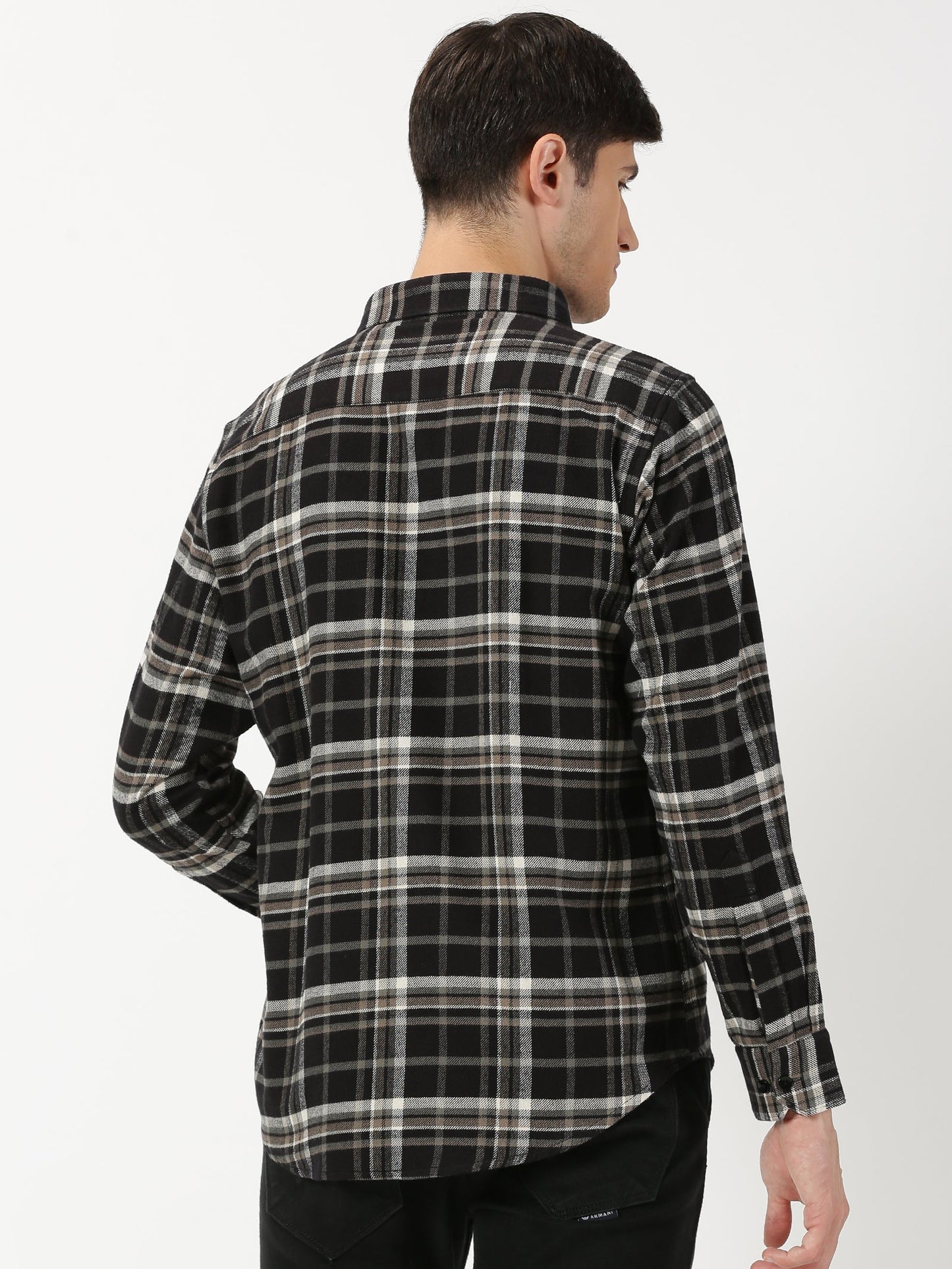 Black Brushed Cotton Check Shirt