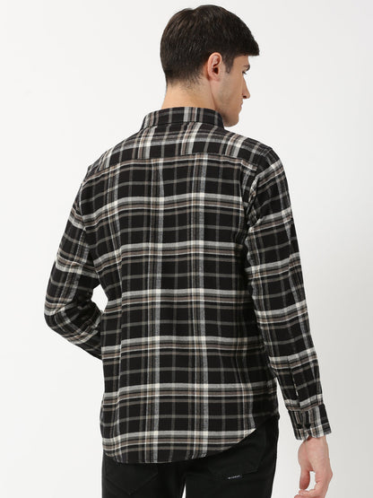 Black Brushed Cotton Check Shirt