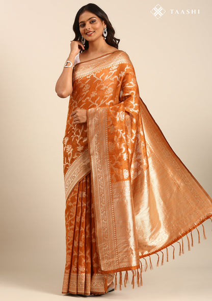 Rust Jaal Woven Tussar Saree