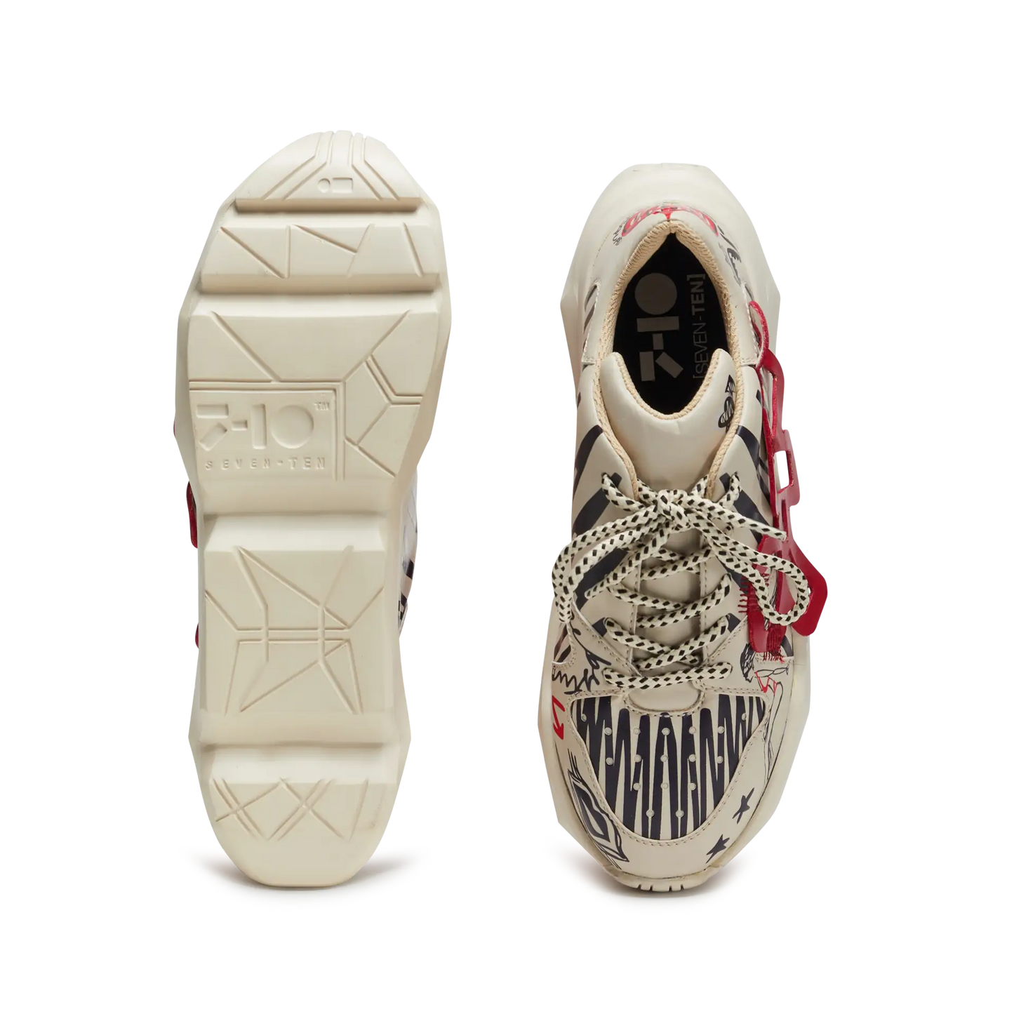 728 Beige Graphic Chunky Sneakers