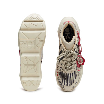 728 Beige Graphic Chunky Sneakers