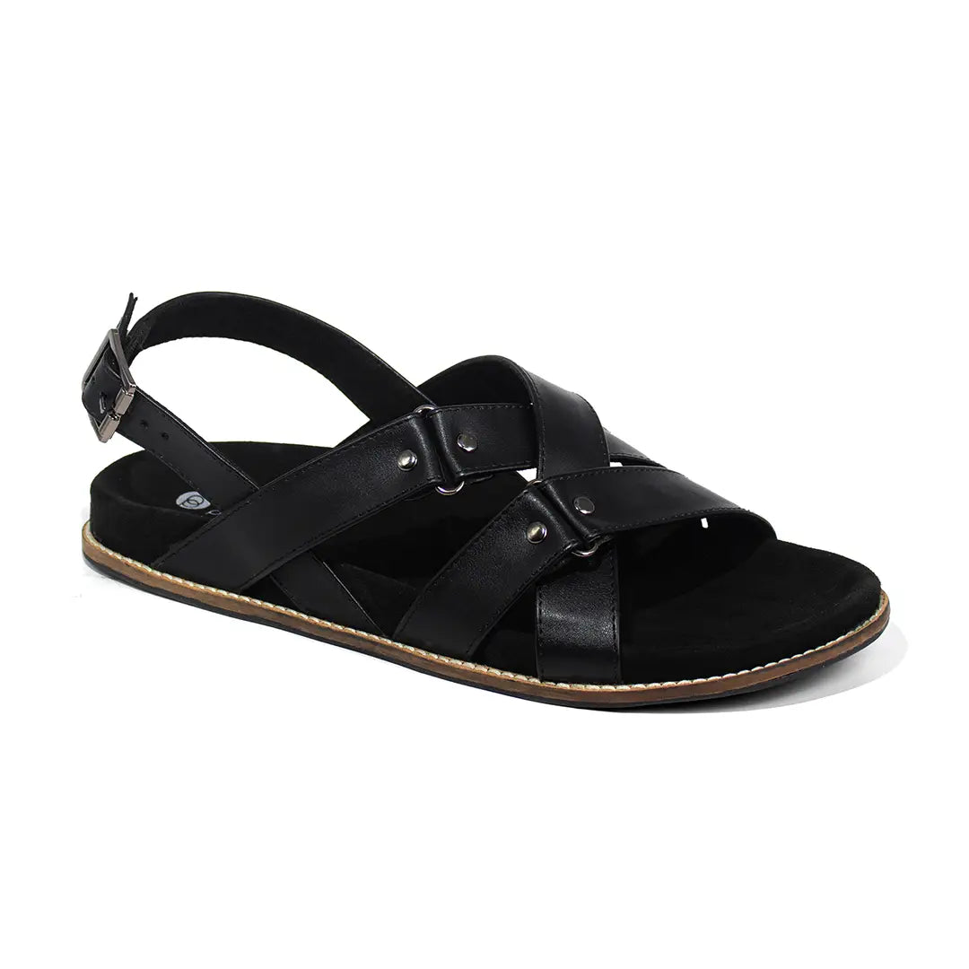 Paaduks Fox Crossover Vegan Leather Black Men Sandals